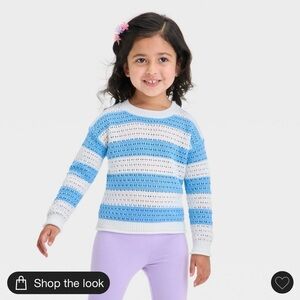 Girls Cat & Jack Toddler Striped Pullover Crew Neck, Sky Blue/Cream, 2T MSRP $18